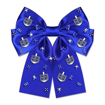 Hanukkah Hair Bows for Women Jewish Star of David Hair Bow Clips Jeweled Menorah Hair Ribbons Barrettes Blue Bows Hanukkah Jewish Outfits Accessories Holiday Gifts Pattern F
