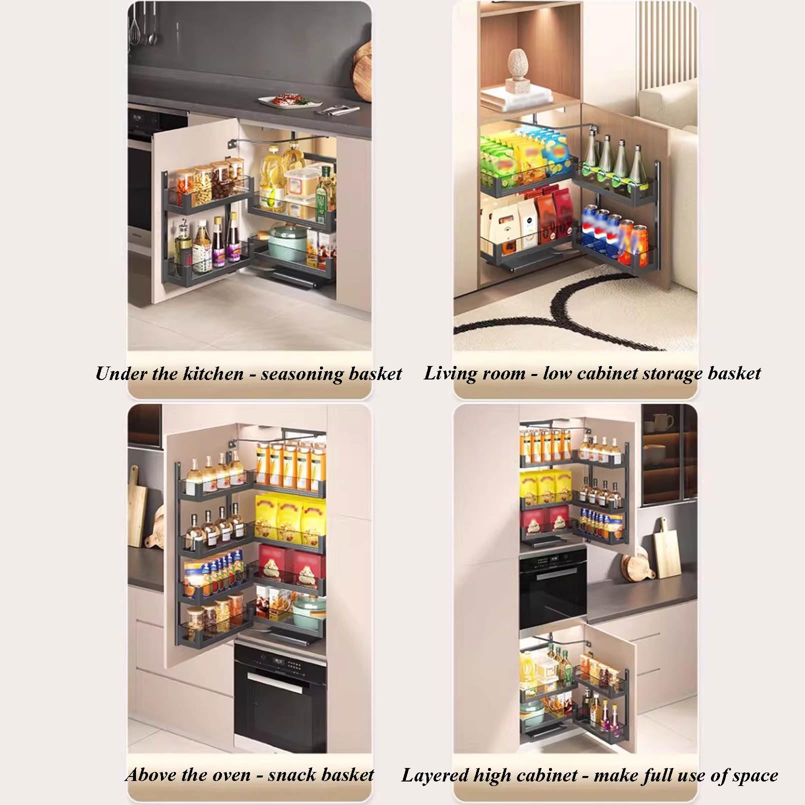 Gabinete extraíble, cesta extraíble de movimiento sincronizado con cesta extraíble para cocina, baño, despensa, armario alto ajustable, 3 capas, armarios de 3 capas de 500 mm