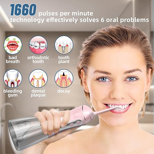 Portable Water Flosser - Cordless Oral Irrigator 320ML(Pink)