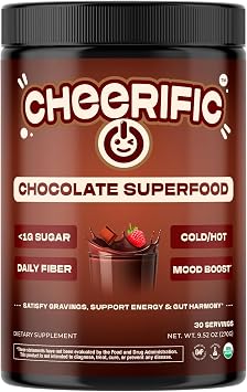 Dark Chocolate Superfood Powder - 17 Organic Superfoods + Prebiotic & Probiotics + More - Keto Friendly - Supports Positive Mood, Gut Health - Vegan, Gluten Free, Non-GMO - 30 Day Supply