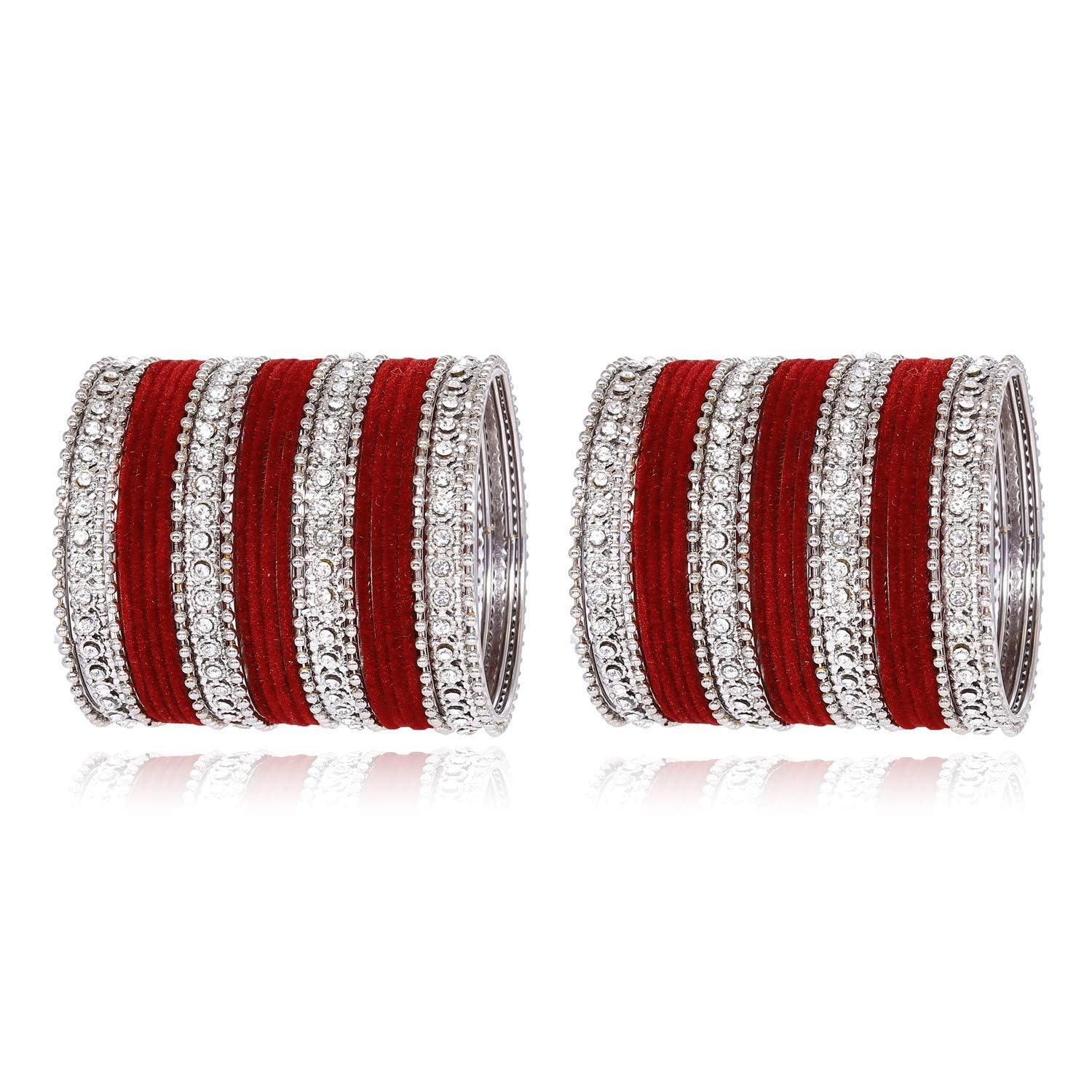 T4 Jewels Silver Plated Glossy Finished Shine Stones Studded Fashion Jewellery Metal Bangles Set For Women & Girls - (Set Of 2 Hands)_Maroon_2.2 (B0CJGWQFW5) Amazon Price History, Amazon Price Tracker