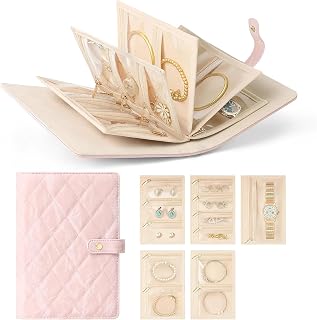 HobbyLobby Travel Jewelry Organizer Case, Foldable Velvet Jewelry Storage Book with Clear Zipper Pouch for Rings, Necklace... Price In India