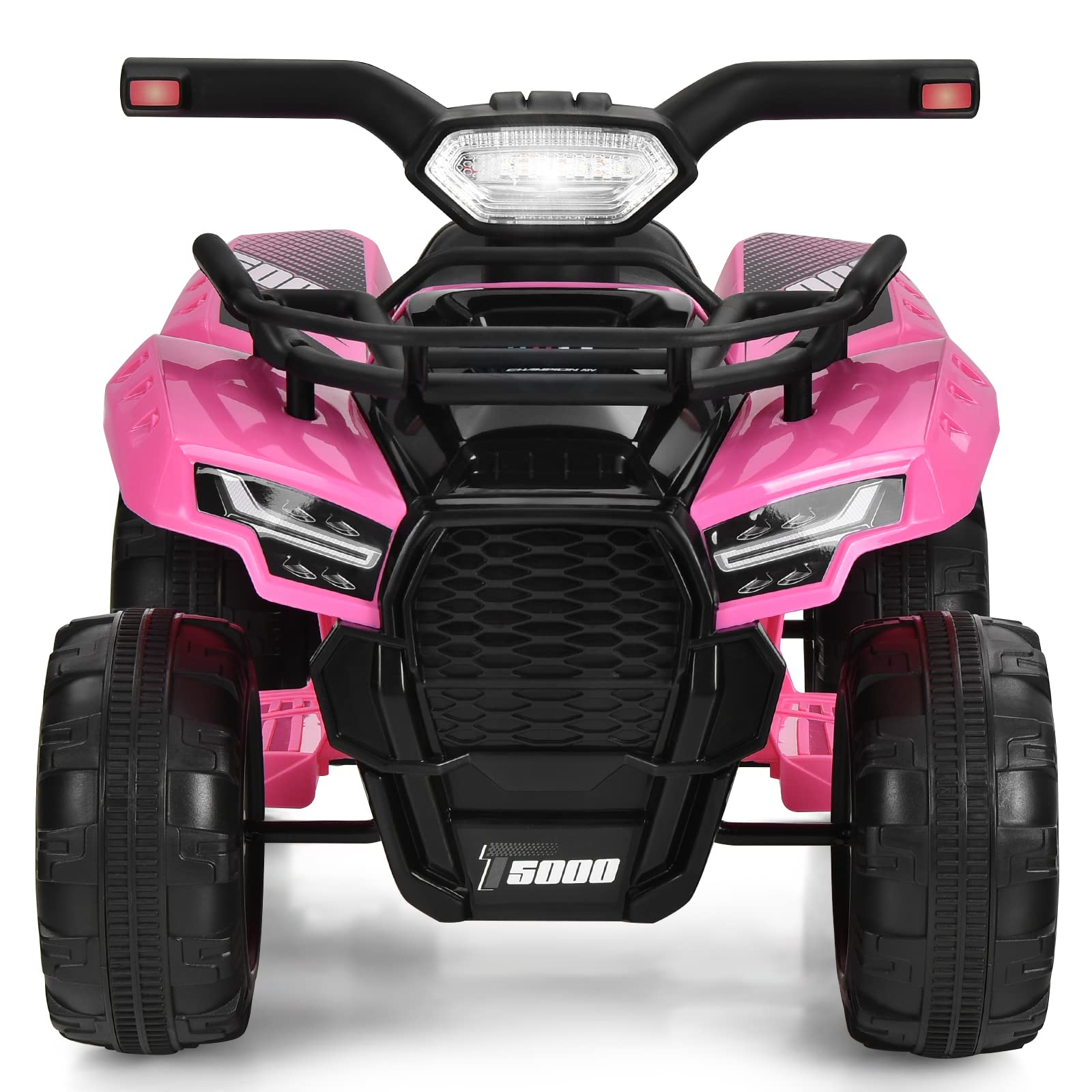 COSTWAY Quad Électrique Enfants avec 4 Roues Antidérapantes, Voiture Électrique Enfants avec Musique, Klaxon, Lumière LED, Guidon Lisse, Boîte de Rangement, Charge 20 KG 18-36 Mois (Rose)