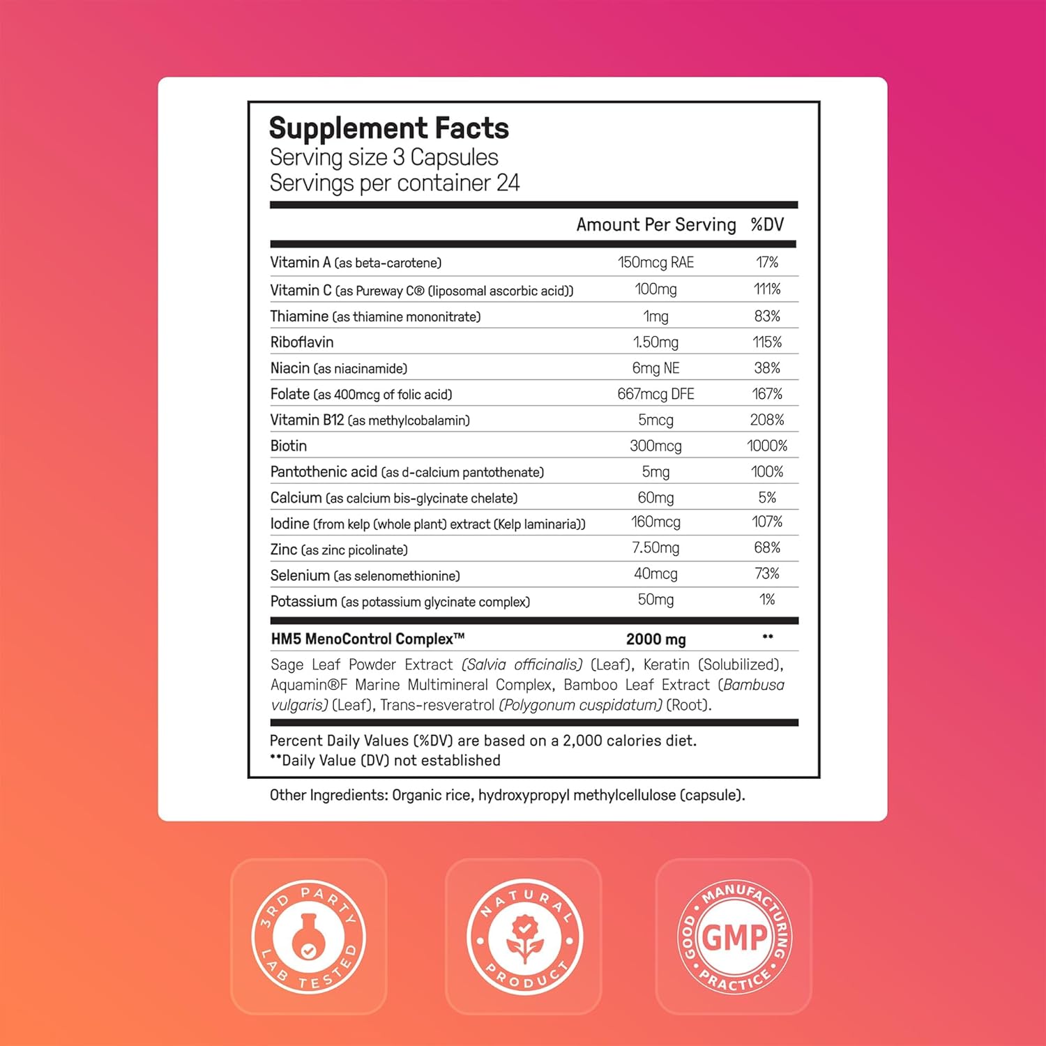 Happy Mammoth Meno Daily Menopause Vitamins & Supplements for Women (*Not Hormone Harmony), Boost Metabolism, Healthy Skin, Hair and Nails, Hot Flash, Mood Support, 72 Caps - Image 5