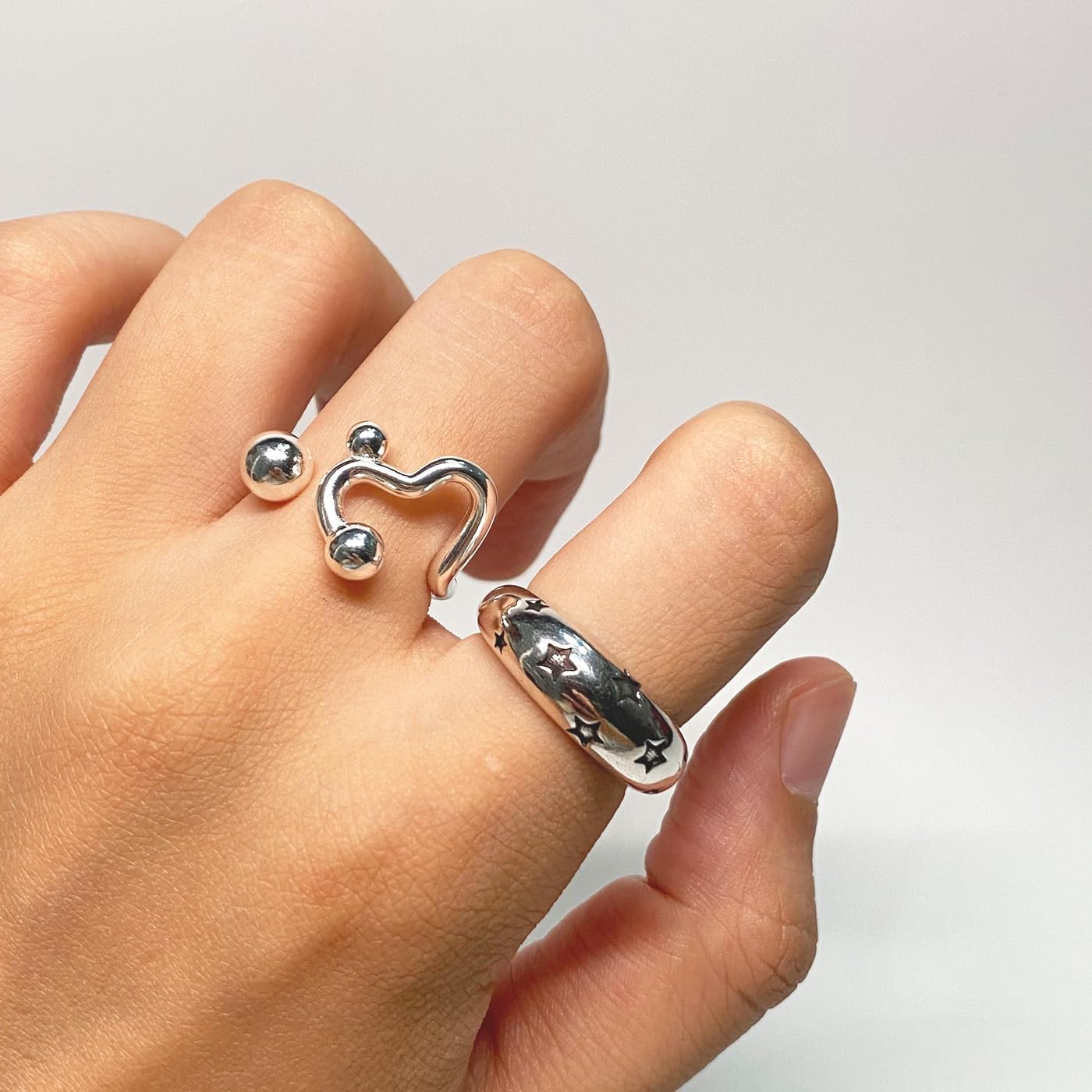 Handmade Vintage 925 Sterling Silver Wide Band Rings for Women/Men,Adjustable Thumb Finger Ring (Square wide ring) - Image 3