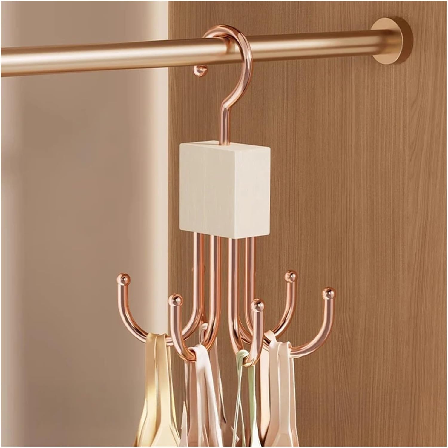 360°Rotating Wooden Metal Hanger Multi-Claw Belts Rack Multi-Functional Closet Hook Organizer for Underwear Ties(Style-3)