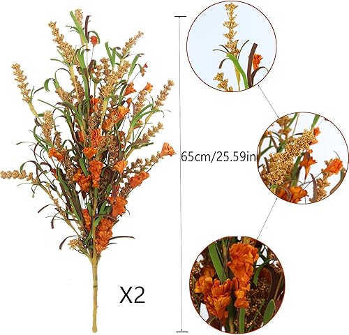 Miniatura 2 de CISDUEO 2 piezas de flores artificiales de otoño para decoración, ramo de otoño, flores artificiales secas, arreglo floral sintético, ramos de