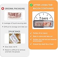 Vista 2 de 2Pack Bacon Holder for Fridge,Bacon Container for Refrigerator,Deli Meat Box for Refrigerator,304SS Airtight Food Storage Container,Stackable Fridge