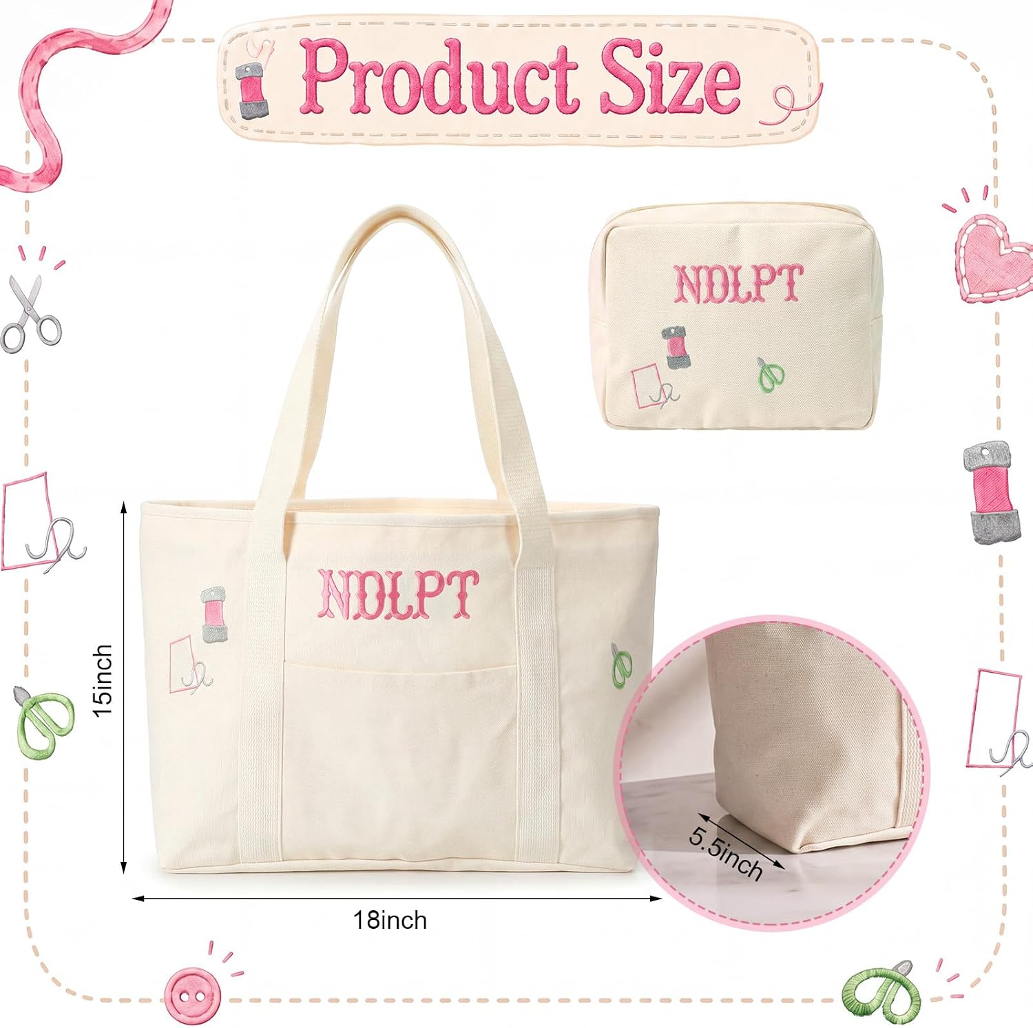 2 Pcs Needlepoint Canvas Tote Bag