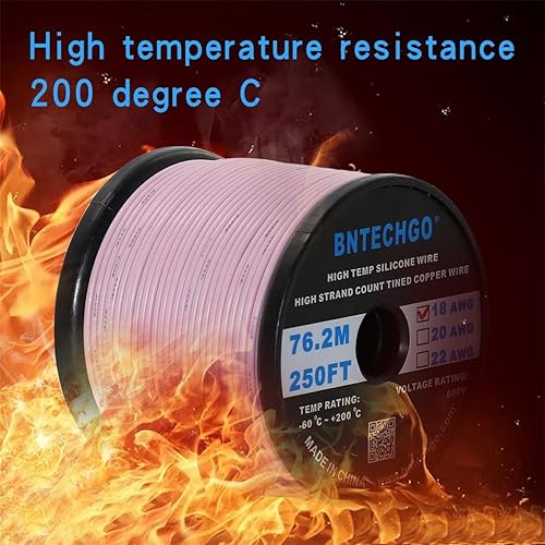 Miniatura 5 de BNTECHGO Bobina de alambre de silicona calibre 18 de 250 pies rosa flexible de 18 AWG trenzado alambre de cobre estañado