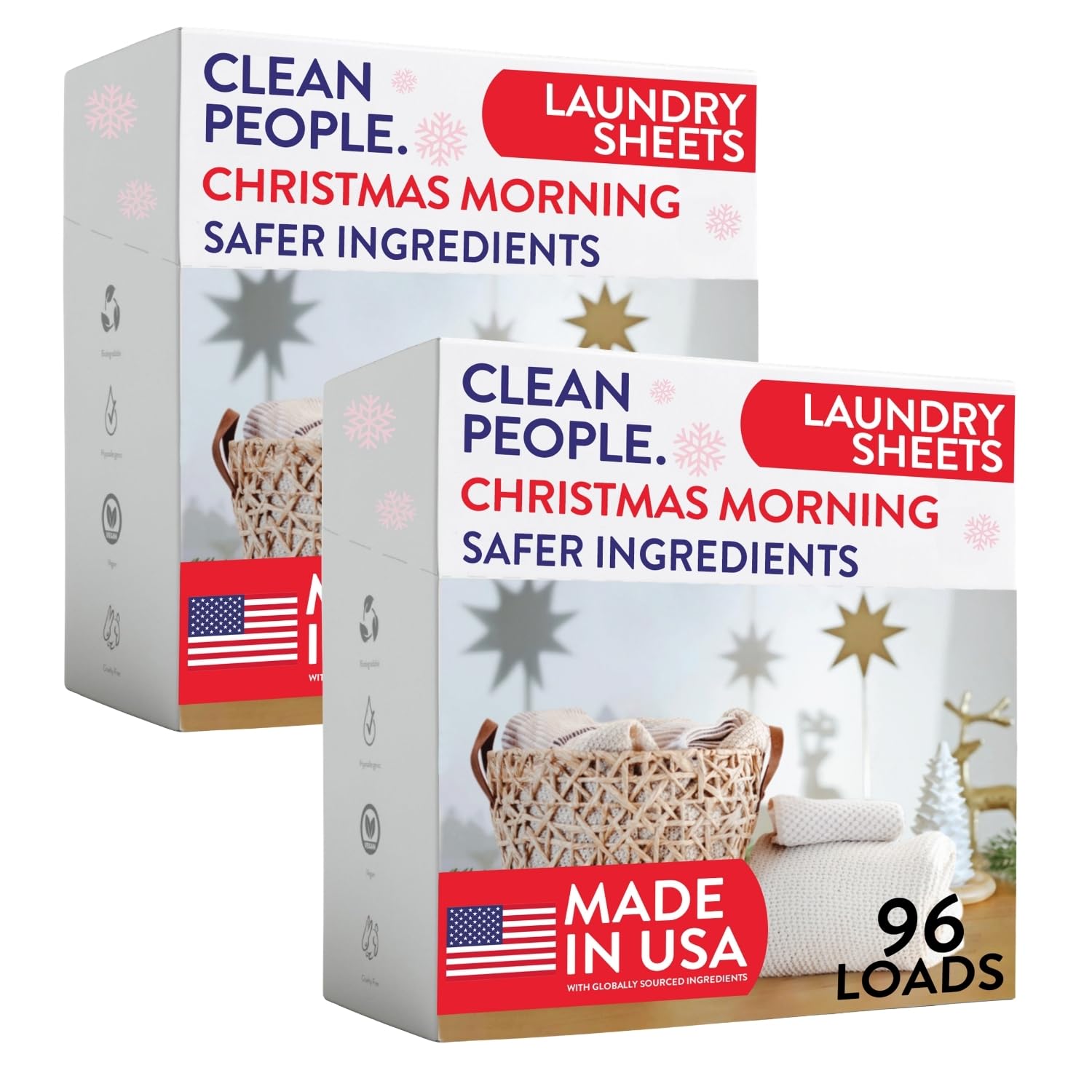 The Clean People Laundry Detergent Sheets - Laundry Soap - Ultra Concentrated, Recyclable Packaging, Stain Fighting - Christmas Morning (192 Count)
