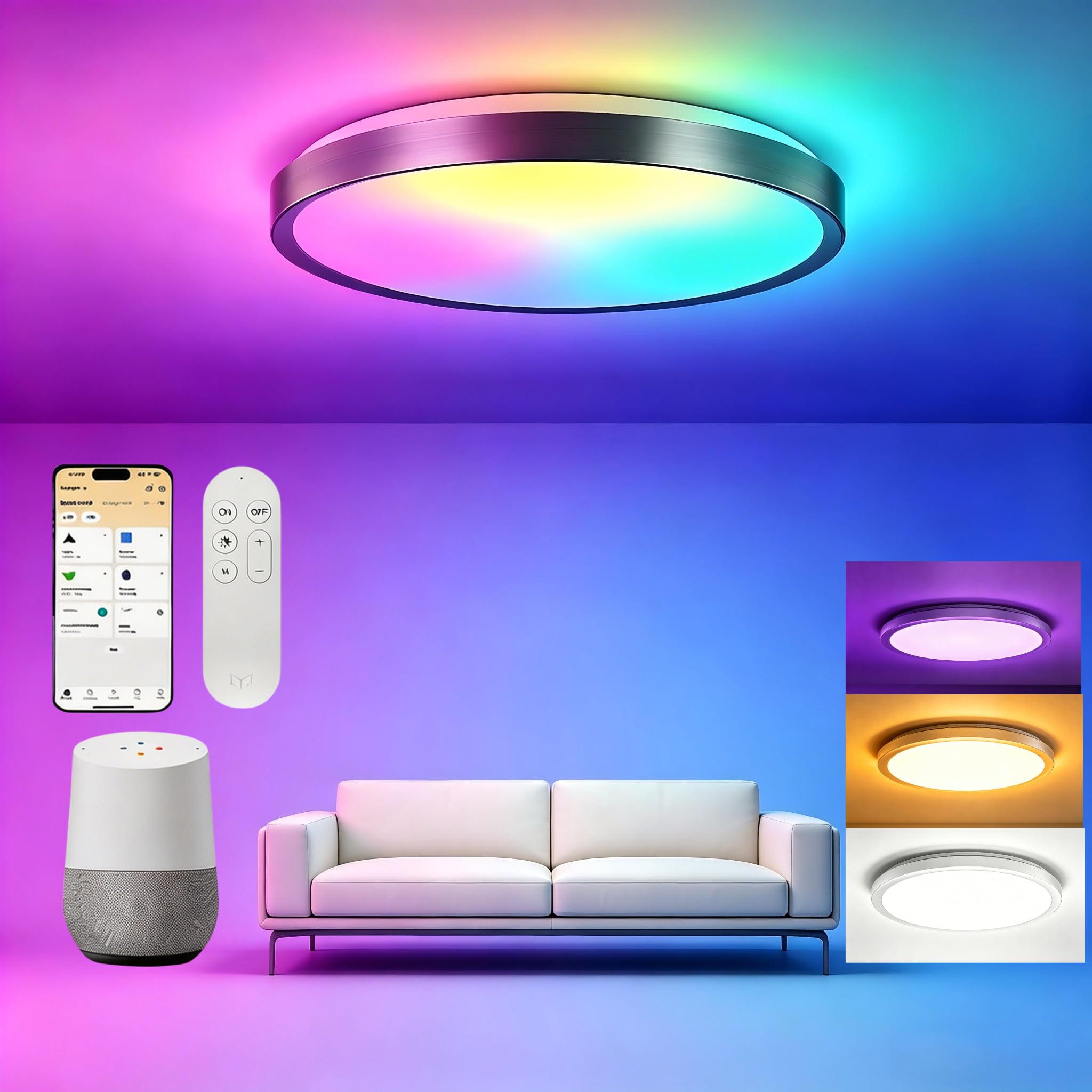 Yeelight Smart Deckenleuchte, RGB Deckenleuchten LED Deckenlampe Close-to-Ceiling Lights