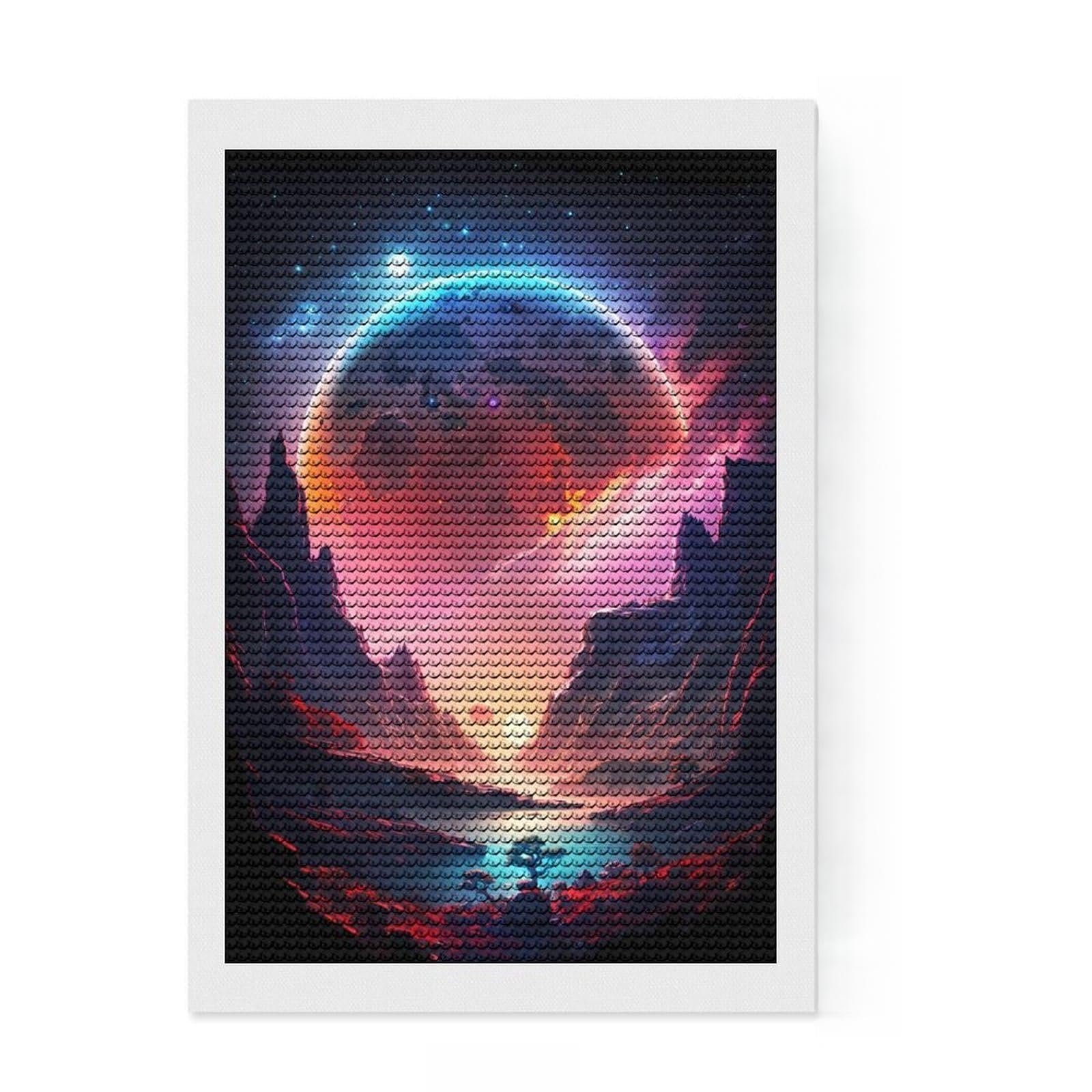Junmoney Galactic Eden Landscape DIY Diamond Art Canvas Kit 8"x12", for Adults, Enjoyable At-Home Hobby, Vintage Style Decor, Gift Idea