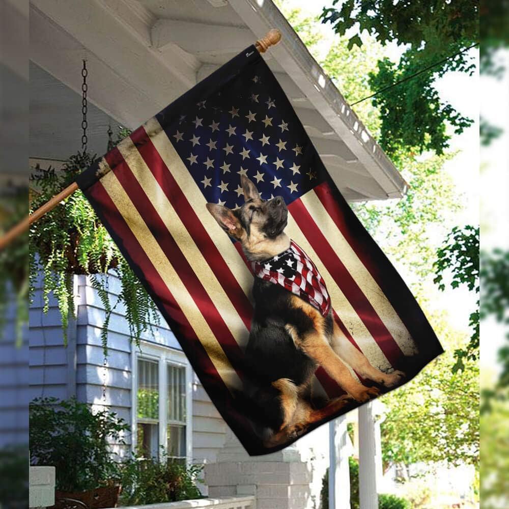 Flags-German Shepherd American Flag PSL196F, House Flag (29.5" x 39.5")-USA House Garden Flags Premium Polyester-Decorative Outdoor Flags