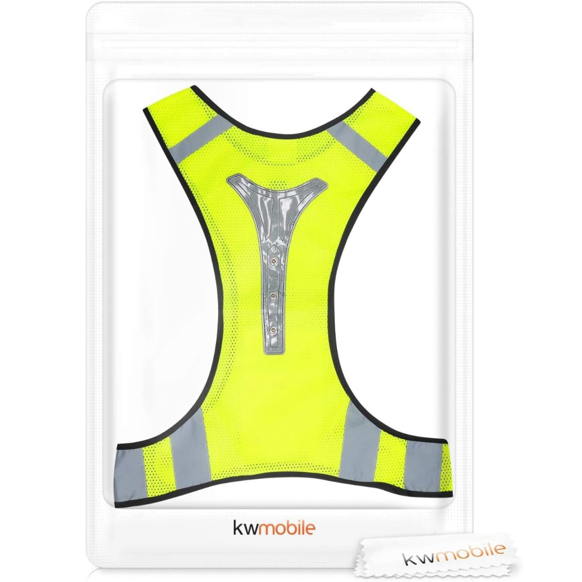kwmobile Gilet Catarifrangente - Pettorina con Strisce Riflettenti 3 LED Rossi - Giubbotto Corsa Ciclismo Moto Auto - Gilet Sportivo Uomo Donna - Giallo