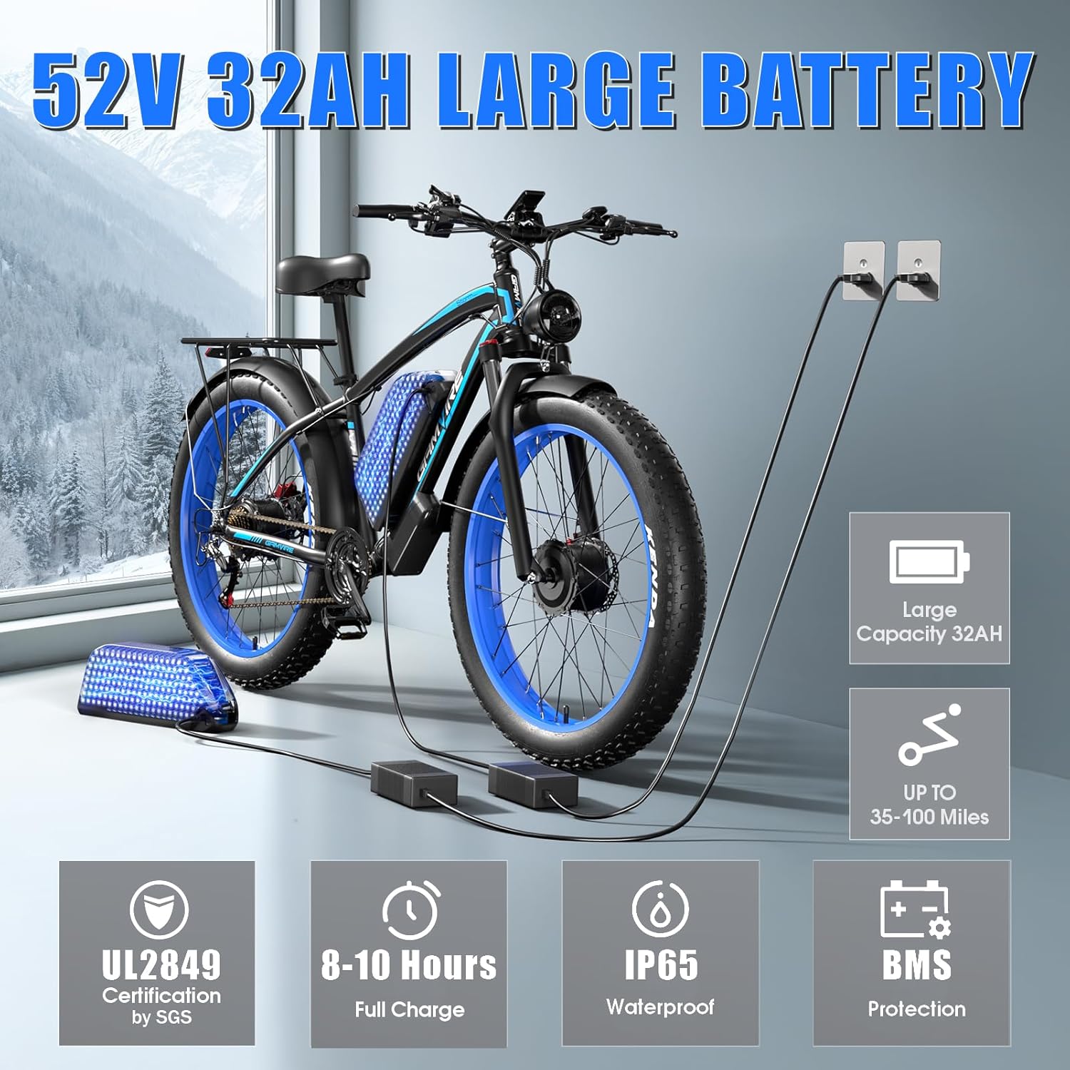 Dual Motor Electric Bike for Adults, 6000W Peak 24'' Fat Tire Ebike 52V 32Ah, 7-Speed Hydraulic Brake Pedal Assist Mountain Electric Bicycle for Men Women