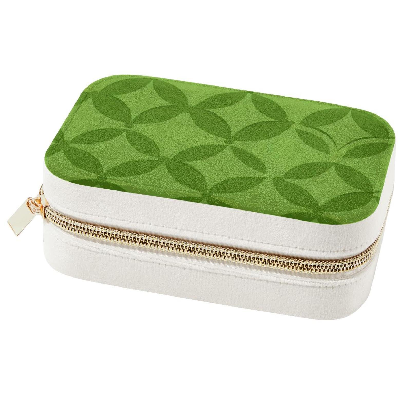 Boîte à bijoux de voyage au design géométrique vert, le cadeau idéal pour les voyageuses