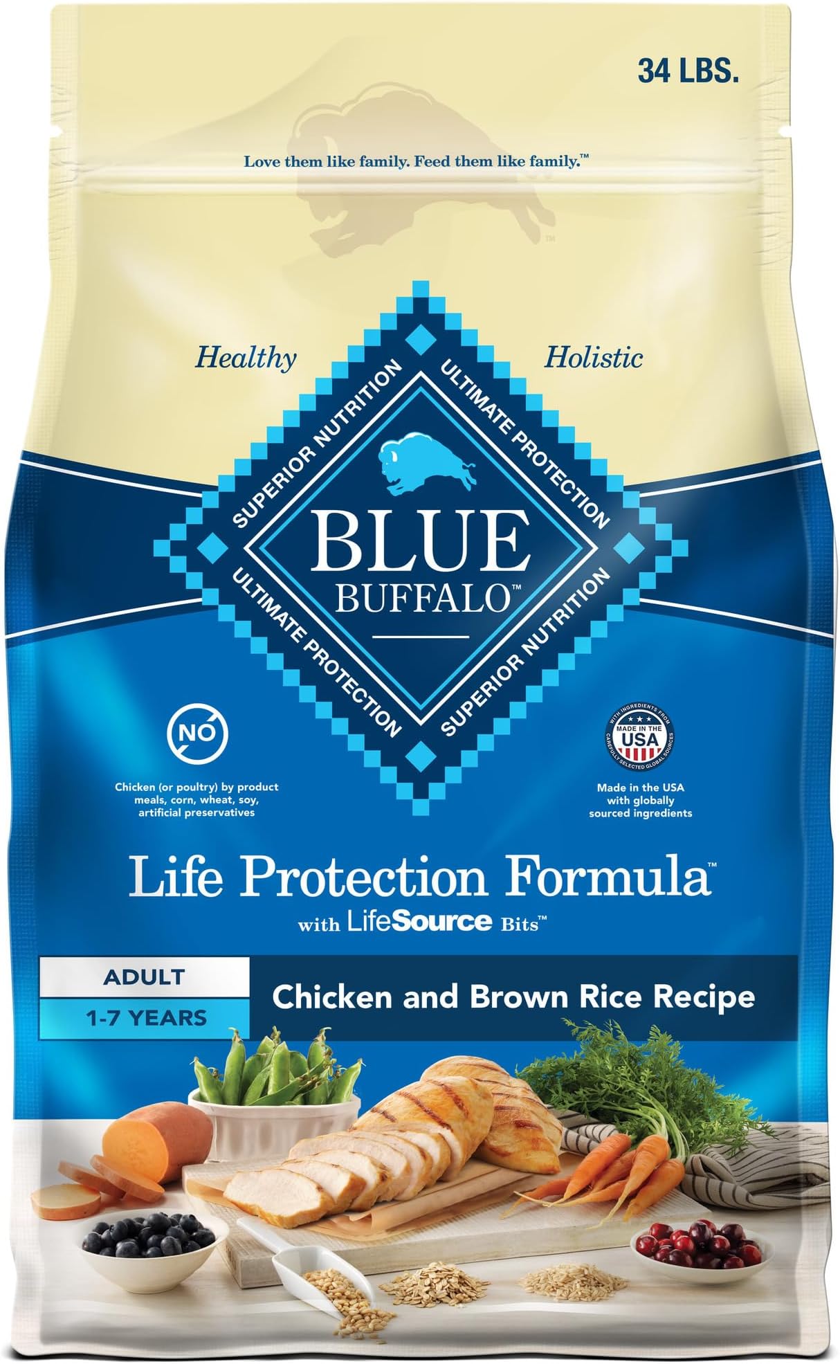 Blue Buffalo Life Protection Formula Natural Adult Dry Dog Food, Chicken and Brown Rice 34-lb