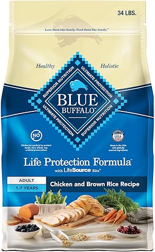 Blue Buffalo Life Protection Formula - Alimento para perros pollo natural y arroz integral, alimento seco para perros adultos, bolsa de 34 libras