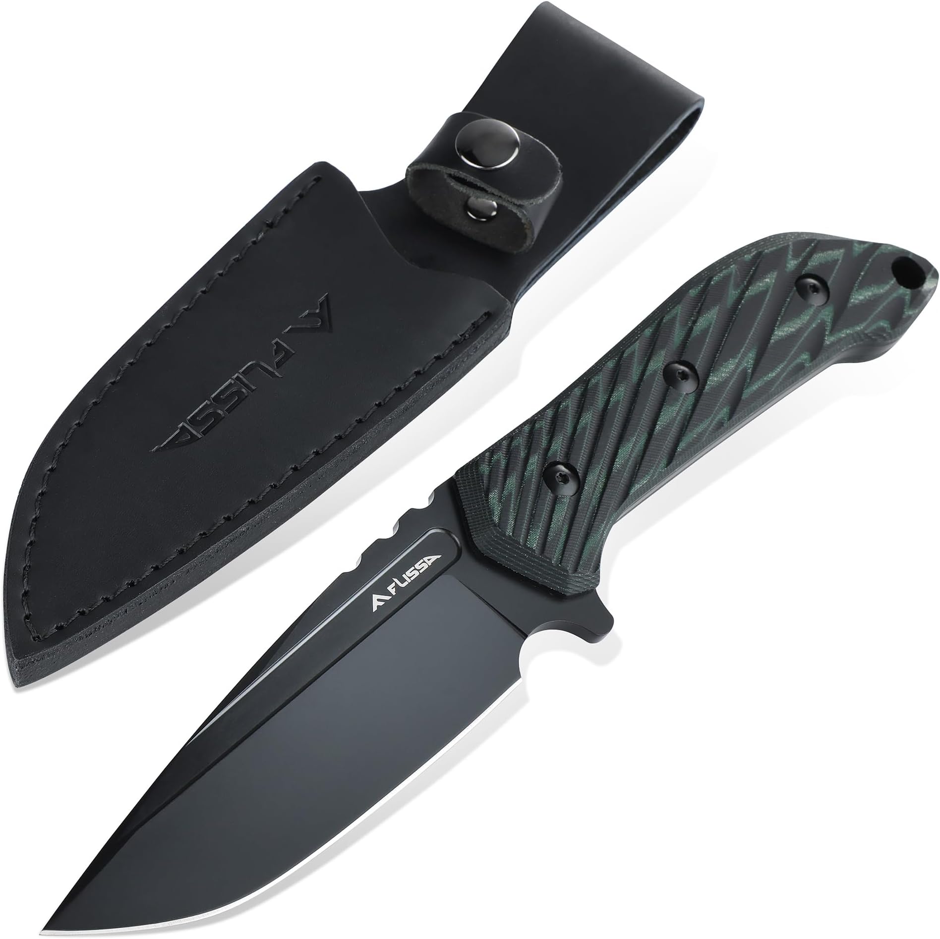 Survival Hunting Knife, 10-inch Full Tang Fixed Blade Tactical Knife with Leather Sheath, D2 Steel Blade, Micarta Handle for Outdoor Activities