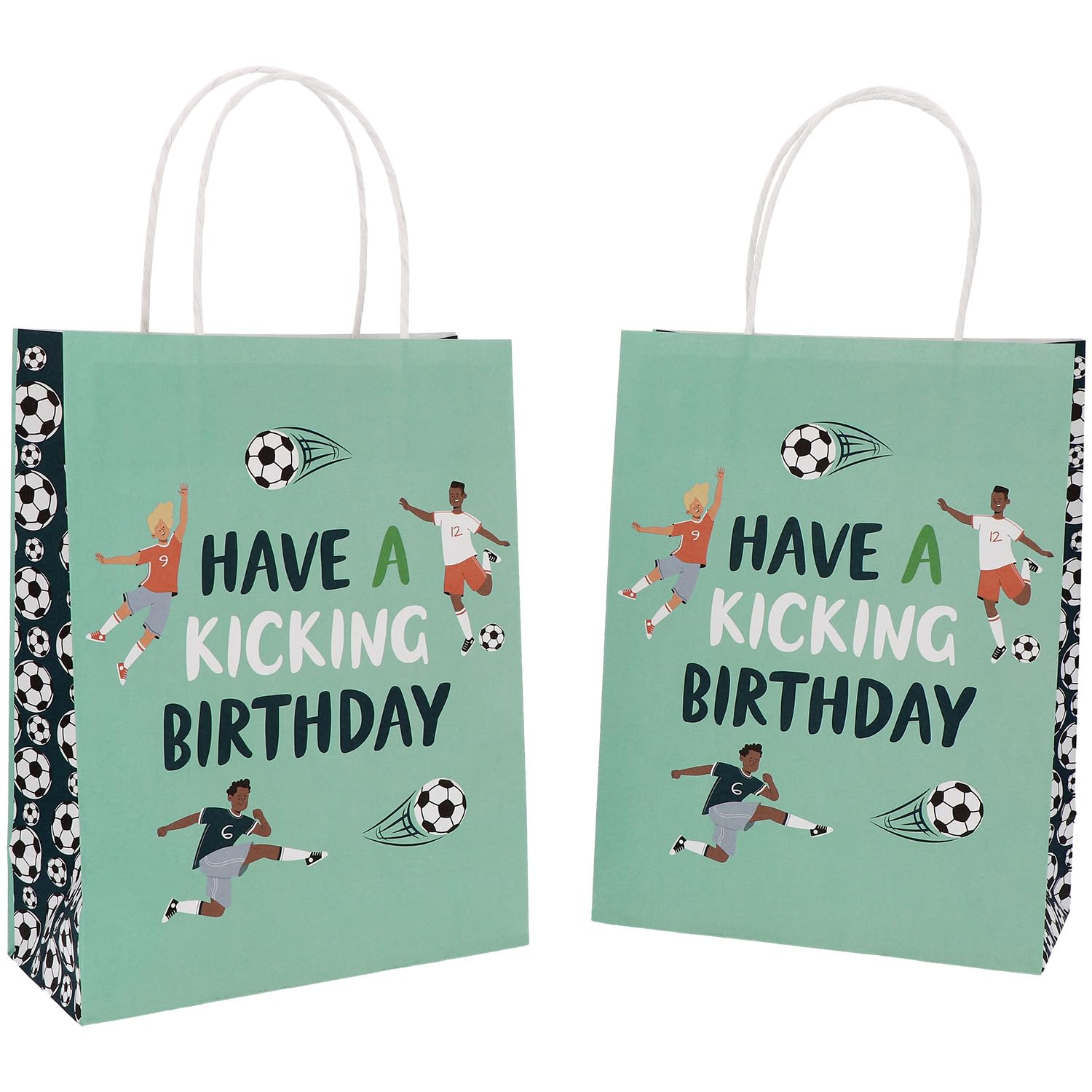 Folat 27573 Football Blue Green Gift Bags - Fantastic Football - 20 x 27 cm - Pack of 6 - Football Birthday Decoration for Children Boys and Girls Party Decoration