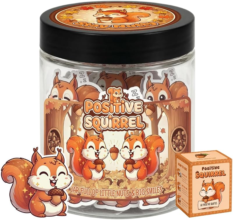 Pote decorativo DEARMINE com esquilo e 60 cartões de afirmações positivas