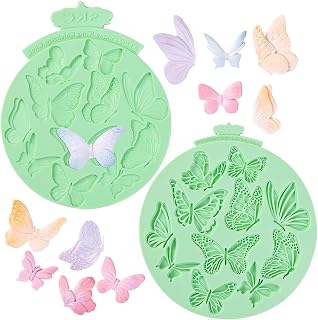KALAIEN 2 Pcs Butterfly Silicone Mold, Butterfly Fondant Candy Mold