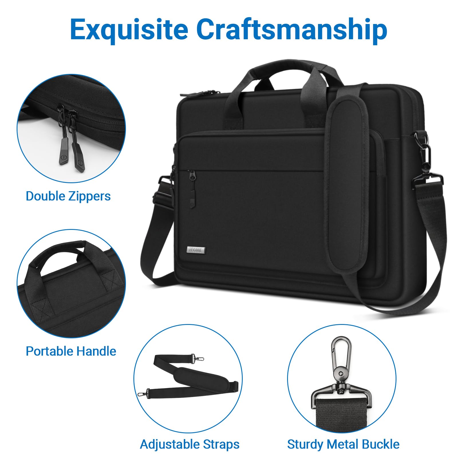 TECOOL Sacoche Ordinateur 17-17.3 Pouces,Pochette SAC Bandoulière Portable 17 Pouces pour 17-17,3" Lenovo Acer ASUS Dell HP Notebook,Protection Housse SAC de Mallette Ordinateur PC Portable 17",Noir