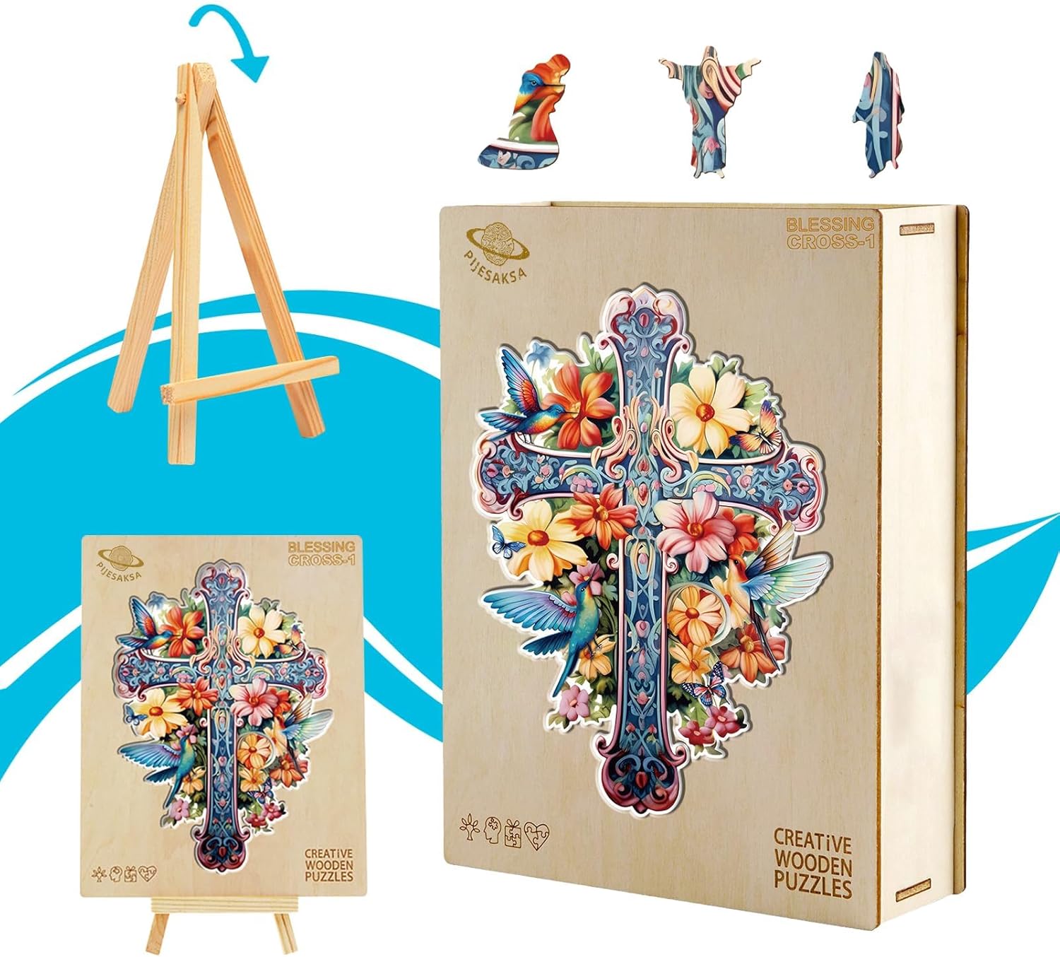 Easter Wooden Puzzles for Adults - Blessing Cross Wooden Easter Puzzle, Unique Shaped Wood Jigsaw Puzzles for Adults, Wood Puzzles Adult, Great for Family Birthday Gift, 90 Pieces 8.3 x 5.7in, Small