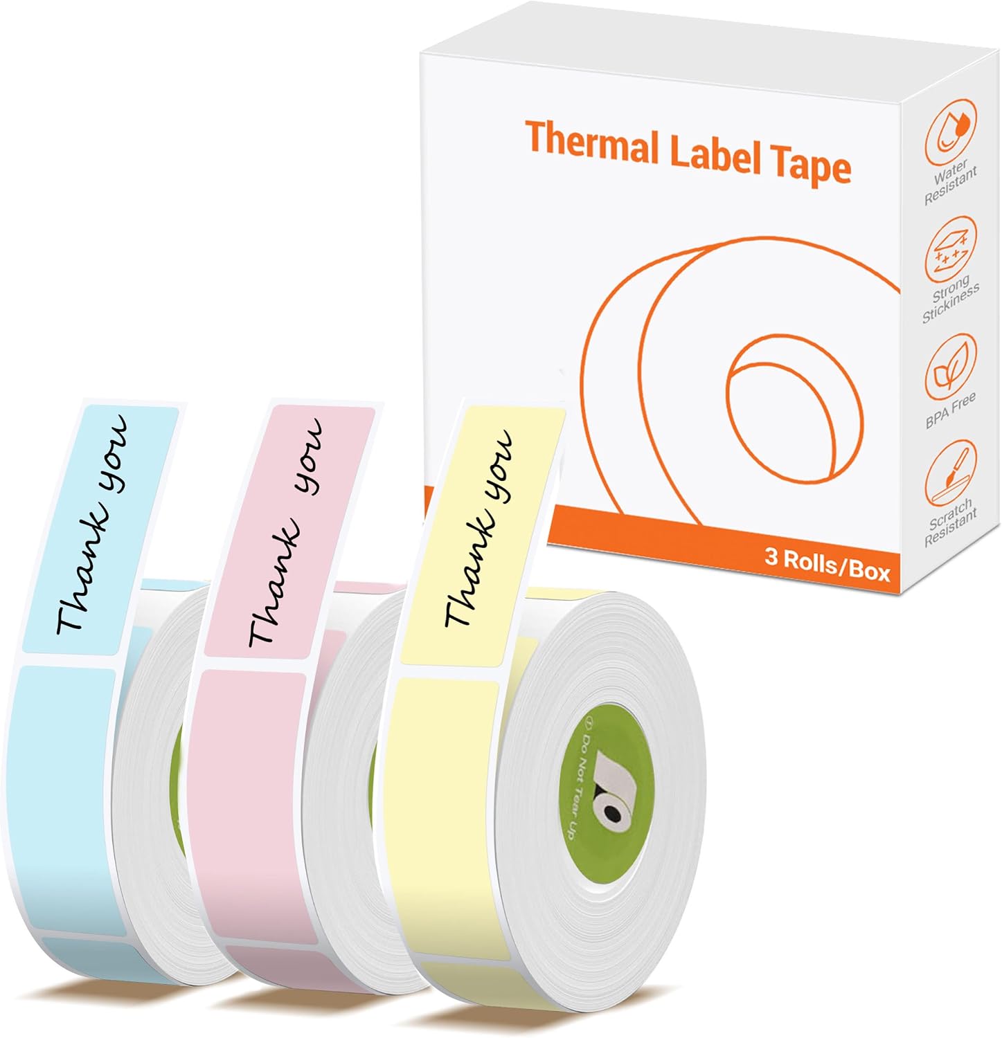 Rongta R5 Label Maker Tape, 14x40mm (0.55"x1.57"), Standard Laminated Thermal Label Tape Replacement, for Home Office Small Business, 180 Labels/Roll (White, 3 Rolls)
