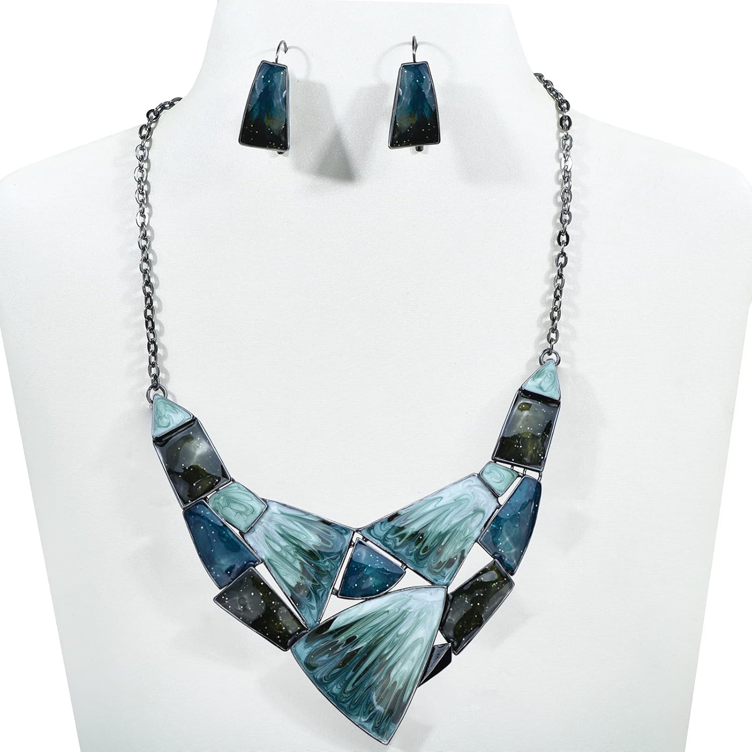 Irregular Enamel Triangle Shape Collar Bib Statement Necklace Earrings Set Women Bridal Jewelry - Image 2