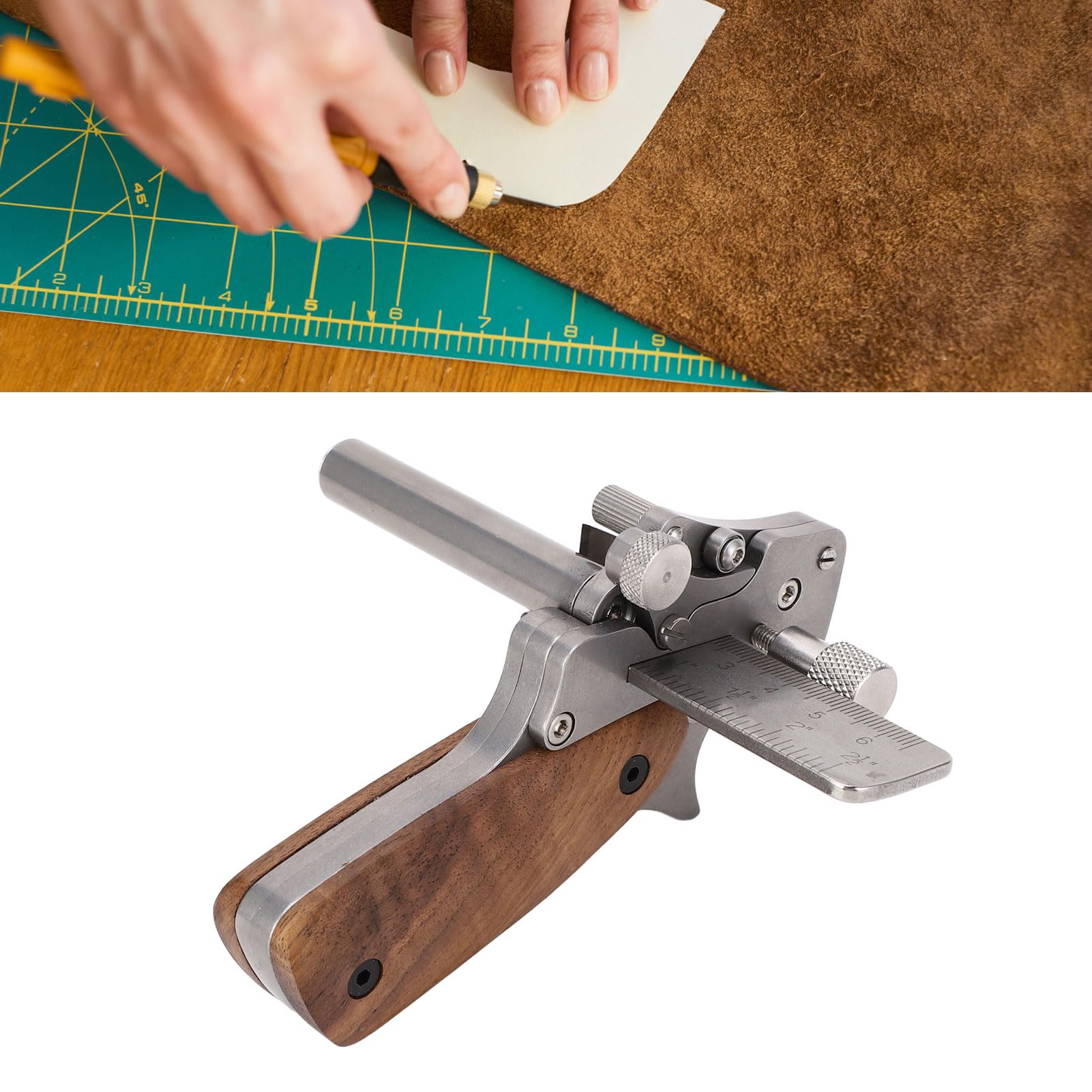 Cortador de tiras de cuero manual profesional, herramienta cortadora de correa de cuero de acero inoxidable 304 resistente con cuchillas de cambio rápido para manualidades e