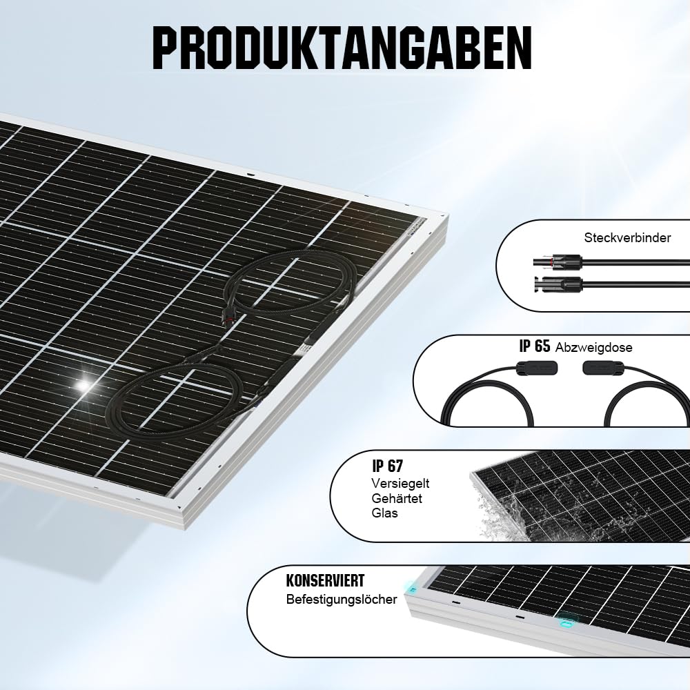 ECO-WORTHY Bifaziales Solarpanel120W 18V, Monokristallin Solarmodul für 12V Batterien, Photovoltaik, Solarpanel 12v ideal für Wohnmobil, Balkonanlage, Gartenhäuse, Boot