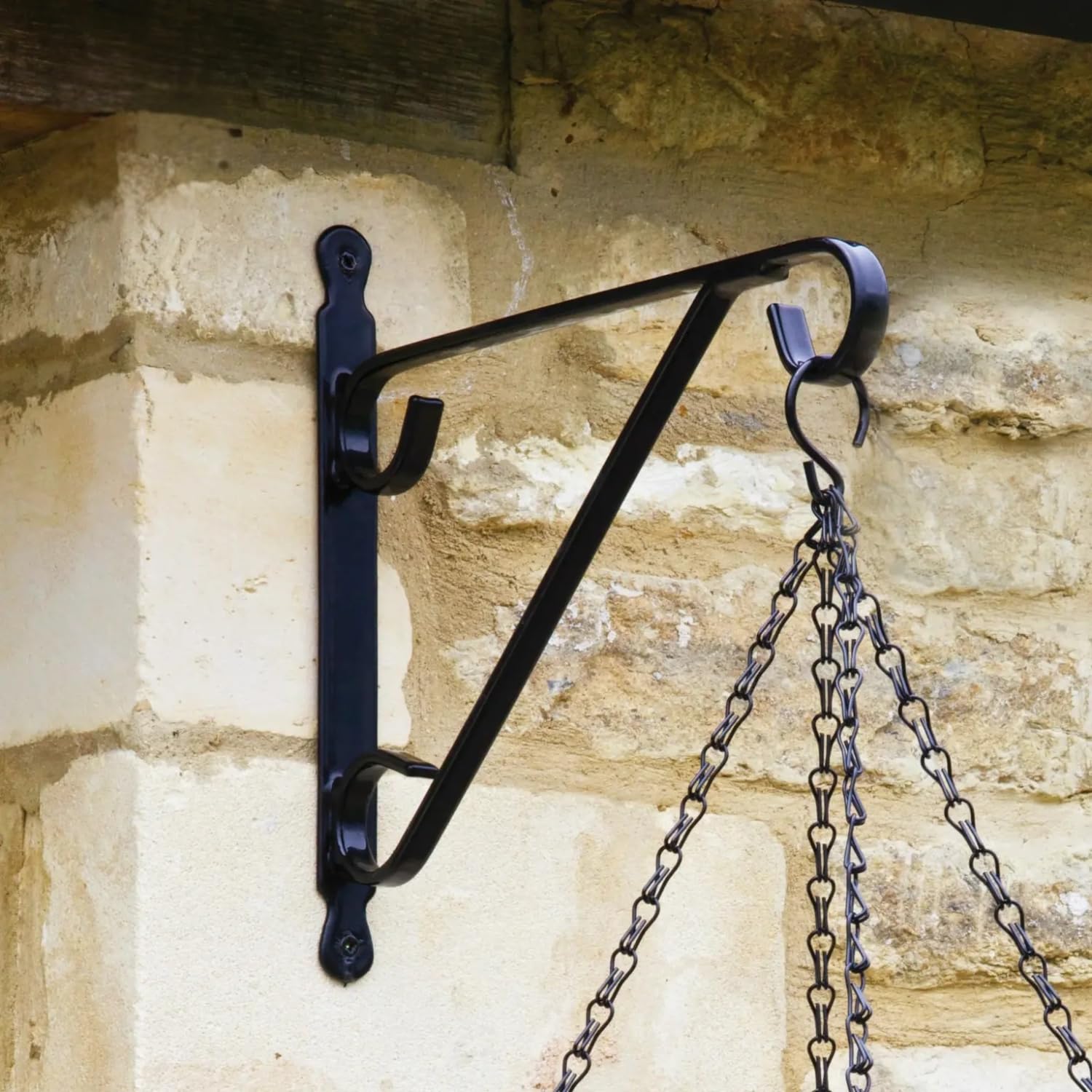 Garden Mile 14"/16" Hanging Basket Bracket Black Coated Steel Wall Mounted Outdoor Hook for Flower Baskets, Bird Feeders, Solar Lights & Wind Chimes