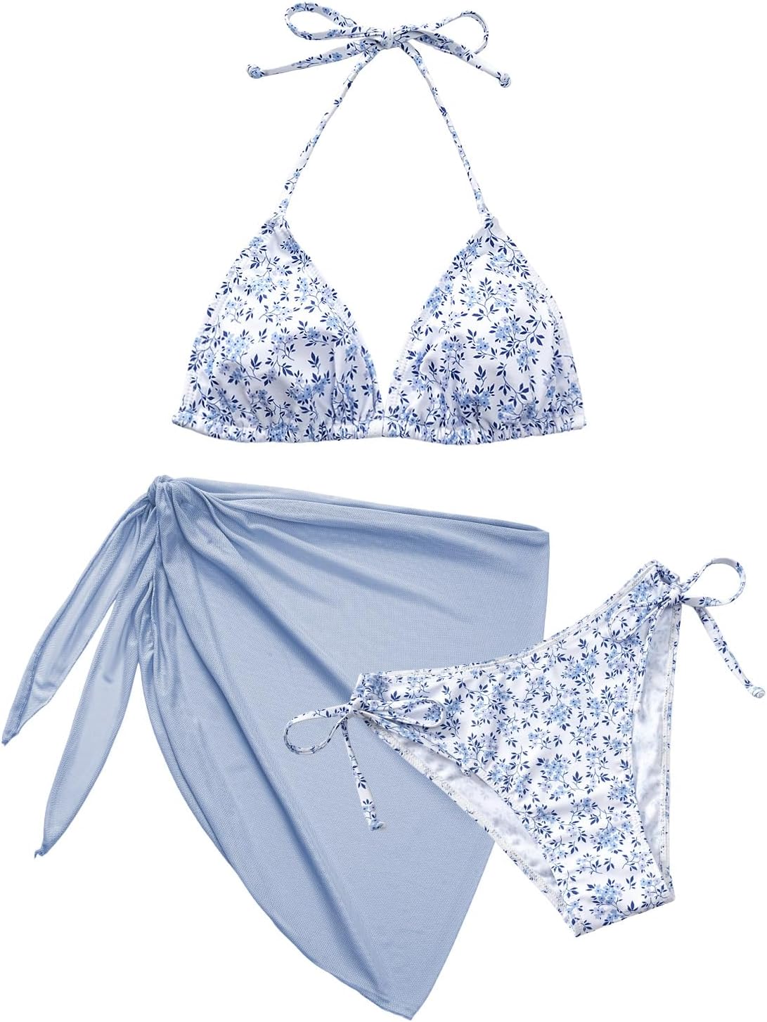 Vijamiy Badpak voor dames, driedelig, bikini, 3-delig, bikiniset, curvend, push-up, sexy houder, beachwear met rokhouder, Groen en Wit, XL