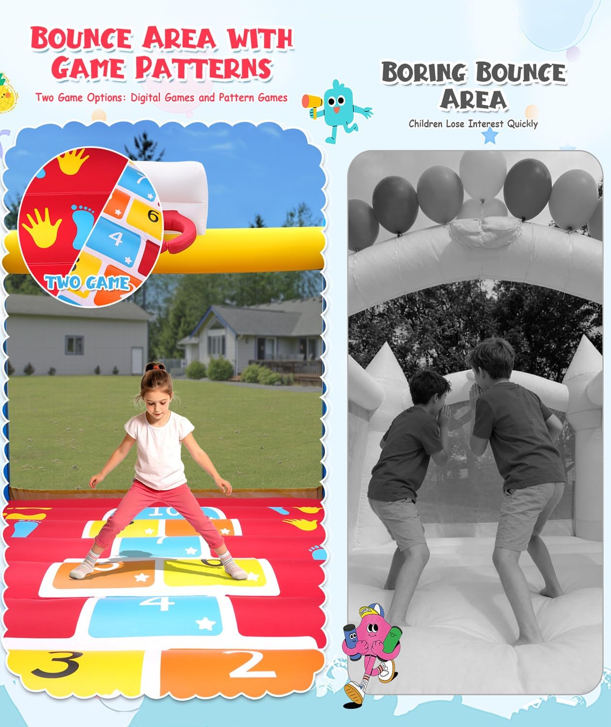 AKEYDIY Bounce House Double Slide, Large Bounce House for Big Kids 8-12/3-6, Inflatable Bouncer with Ball & Basketball Hoop,for 4-5 Kids (Bounce House with Slide)