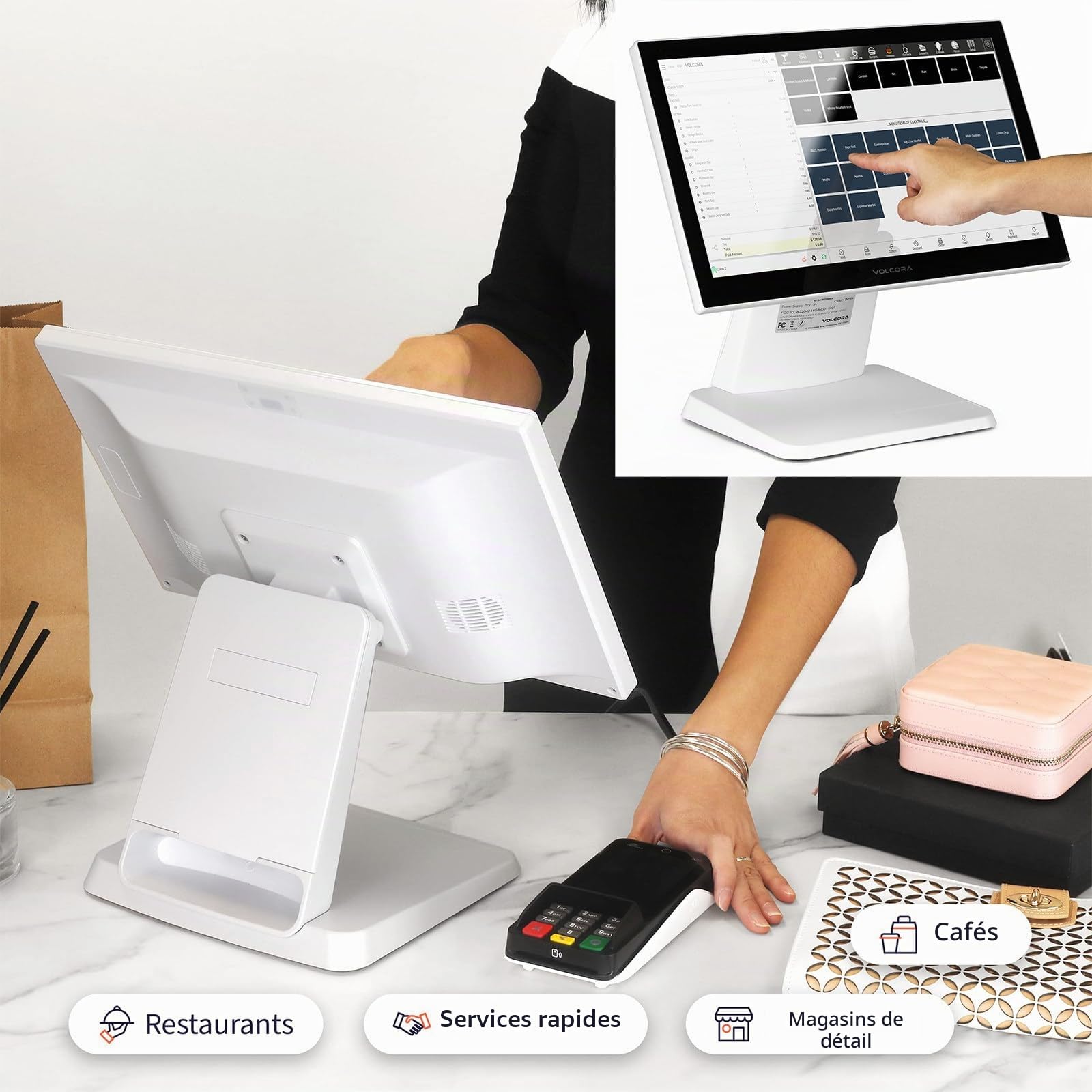 Caisse enregistreuse Tactile, Caisse enregistreuse TPV, Caisse enregistreuse avec Écran Tactile 15,6 Pouces, processeur N2840, 4 Go de RAM, SSD 64 Go, Windows 10 pour commerces et Restaurant