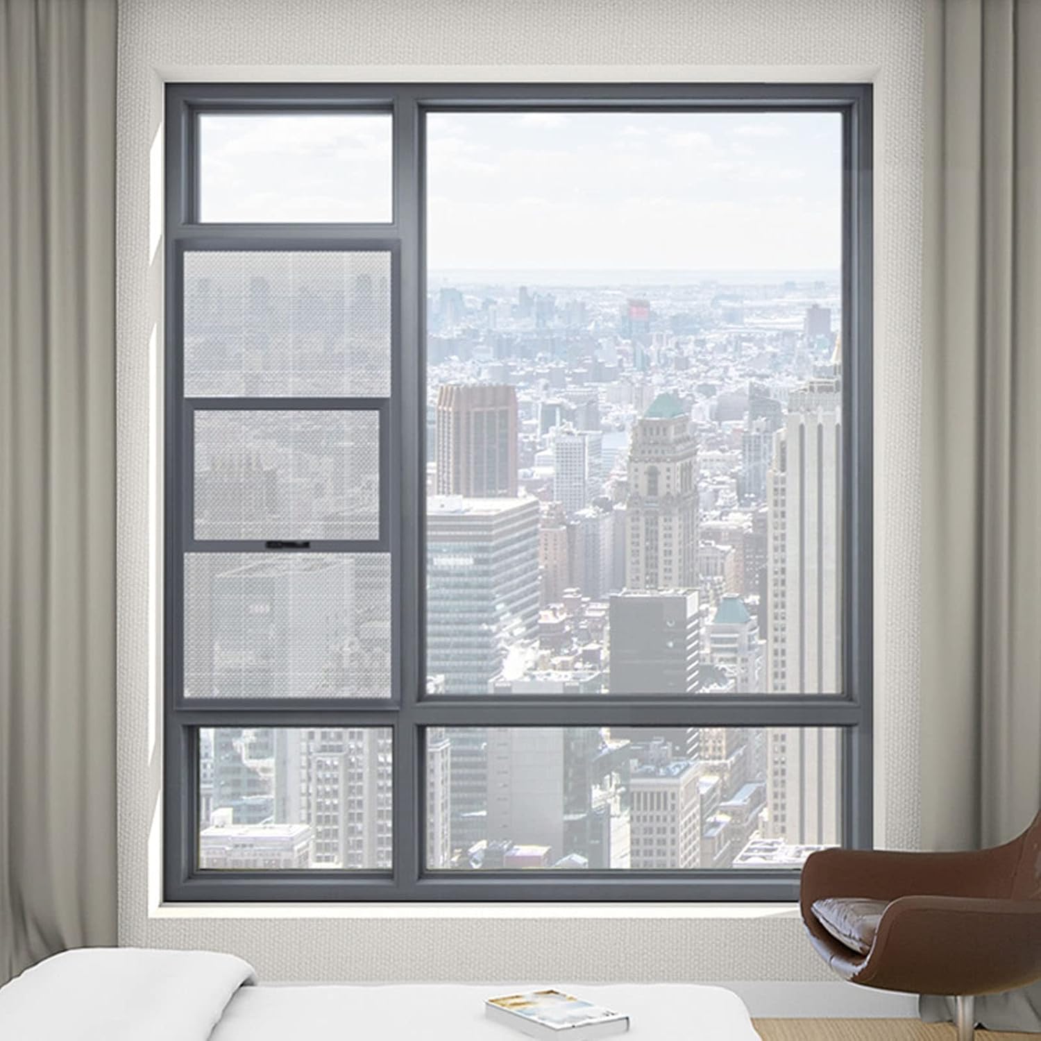 Trackless Window Screen with Frame - Push Up and Down Window Screens,304 Diamond Mesh,Customized Size Perfect for Your Window (Color : Style-B)