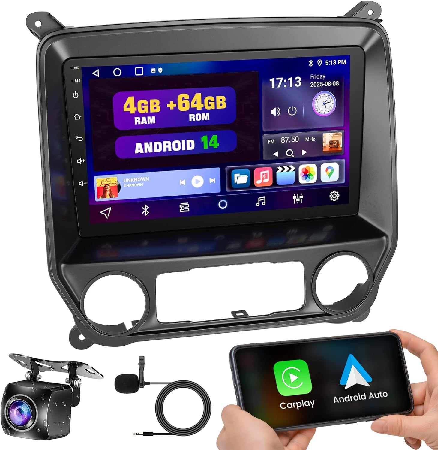 4G+64G Car Radio Stereo for Chevrolet Silverado & GMC Sierra 2014-2018(Without Bo-se System), Support Wireless Carplay&Android Auto,Bluetooth/FM Radio,10.2 Inch QLED Touch Screen for Silverado Drivers