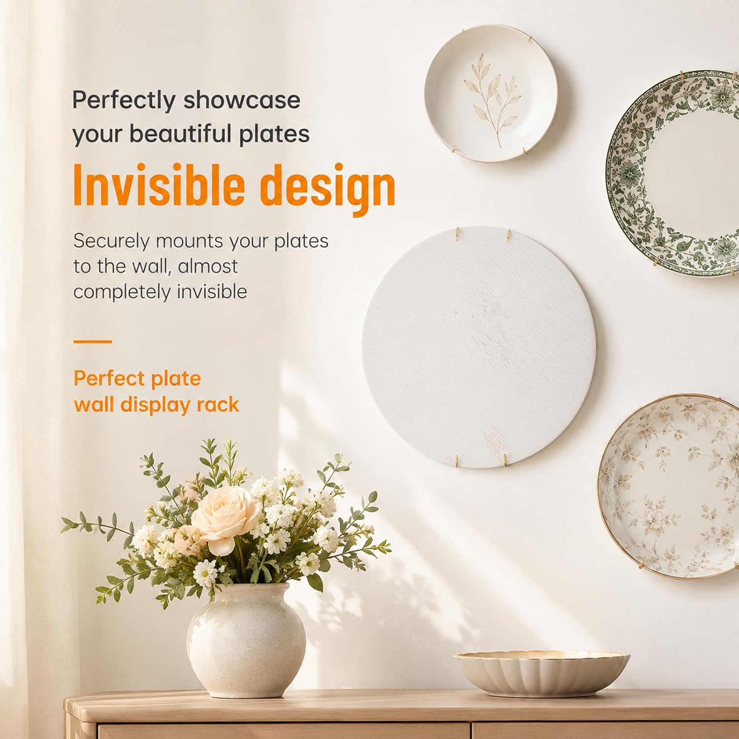 4 Pcs Plate Hangers for The Wall Suitable for 4.7-5.5 Inch Plate