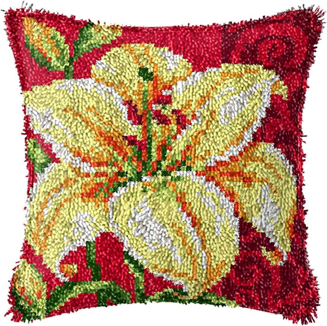 Azonee Latch Hook Cushion Cover Making Kits, DIY Pillowcase for Adults Beginners Embroidery Crochet Kit DIY Throw Pillow Covers Kits, with Colourful Yarns Canvas Latch Hook and Chart, 43 * 43cm
