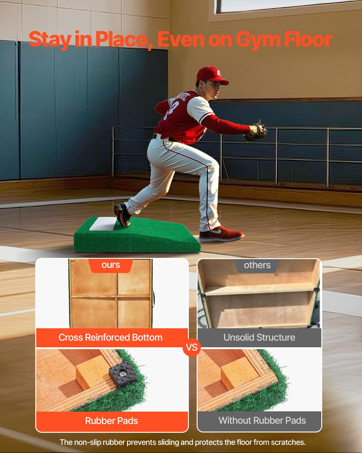 VEVOR Monte di Lancio Portatile per Baseball, 78,74 cm Attrezzatura per Allenamento e Pratica di Lancio per Interni Esterni, Erba Sintetica Anti-Scolorimento, Gomma per Lancio, Maniglia per Trasporto