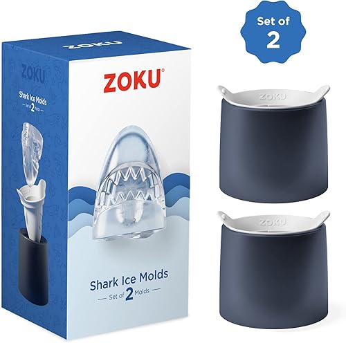 Miniatura 7 de ZOKU Juego de 2 moldes de silicona para hielo, tiburón, moldes grandes para cubitos de hielo de tiburón, para cócteles artesanales, mantiene las