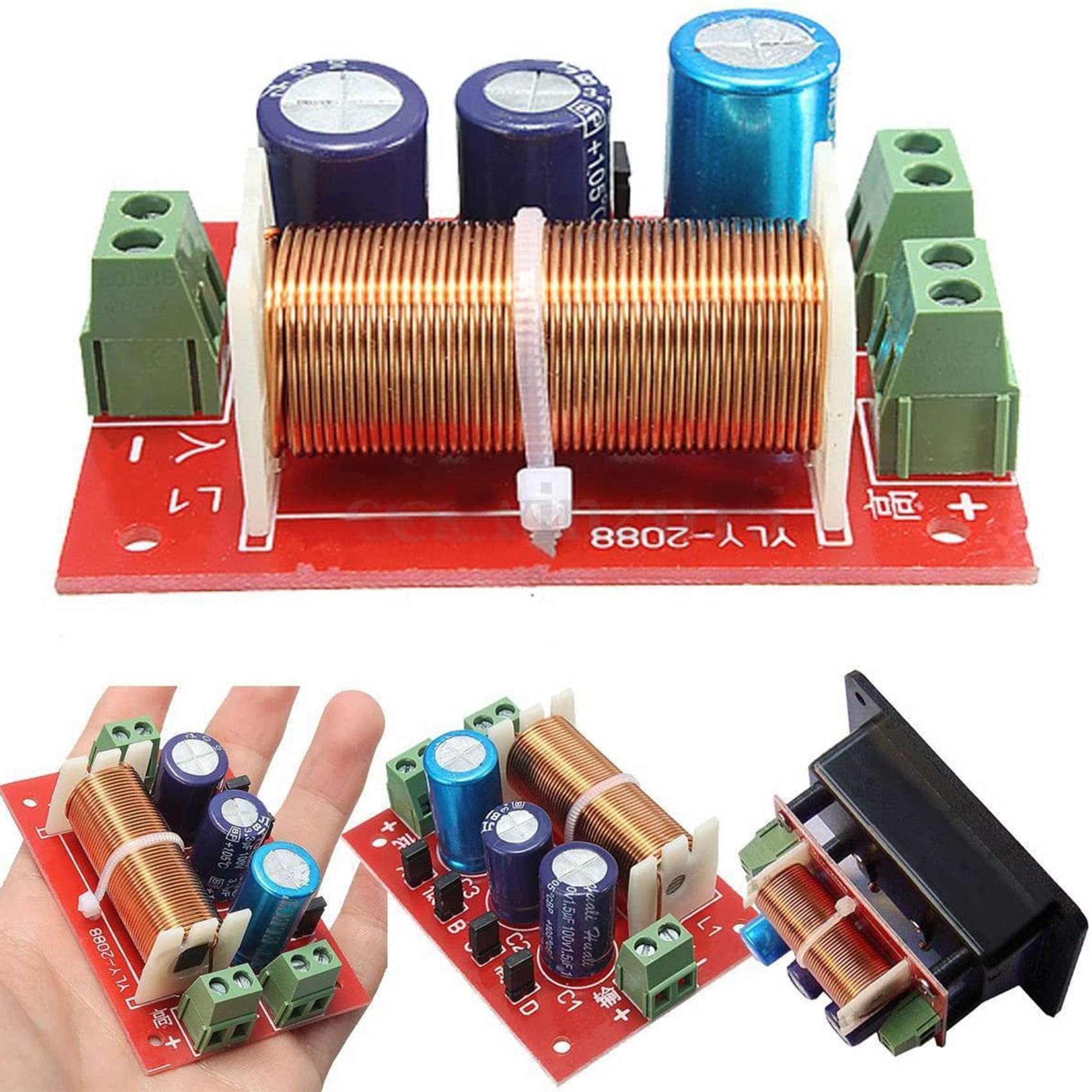 Kqcibz 400W Speaker Crossover 2 Way High-Low 4-16 Ohm Frequency Divider for Speaker, red, 500226737