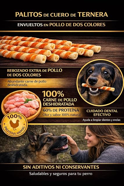 Foto 2 de 8 de Palitos Premium de Pollo Bicolor Enrollados - Snack Dental Natural para Perros Medianos y Grandes