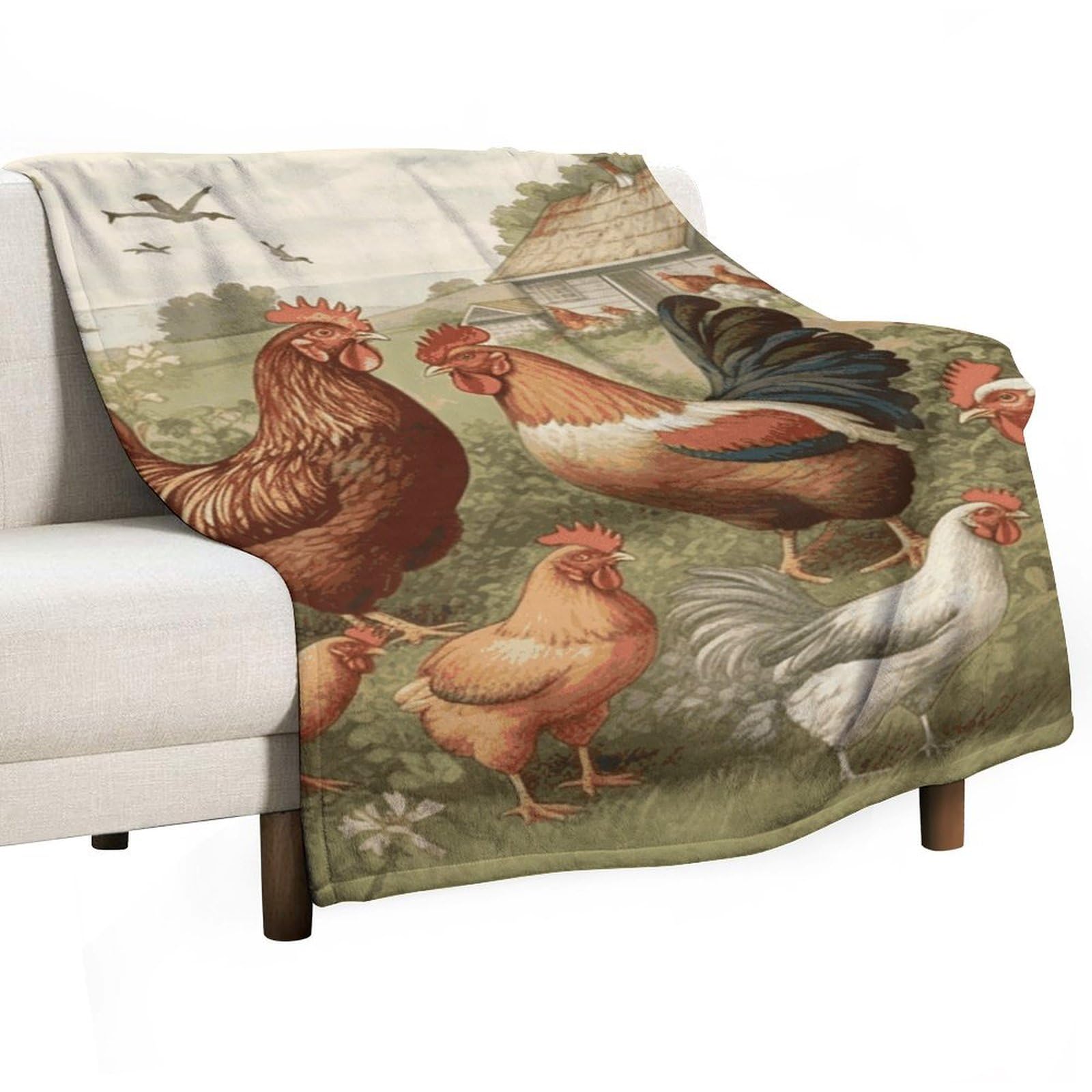 Couverture polaire en flanelle motif poules de la ferme 76x127cm