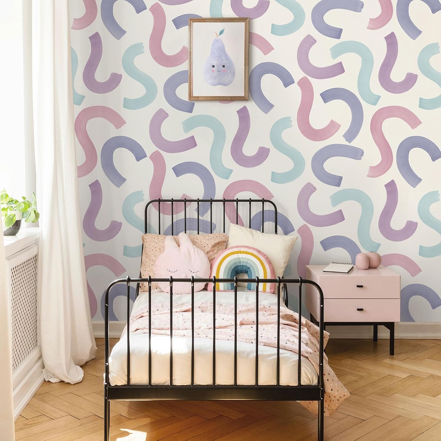 Holden Storybook Curly Confetti Playful Kids Wallpaper for Nurseries, Bedrooms, Playrooms Aqua/Lilac/Pink (14110)