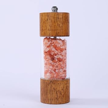 Wooden Salt and Pepper Grinder, 6 Inches Manual Pepper Mills, Wood Shakers with Glass Window, Refillable Hand Spice Dispenser for Kitchen - Small