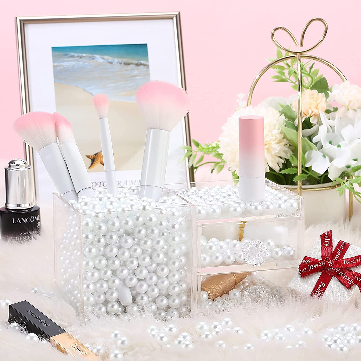 Luster Faux Pearl Beads - No-Hole Round Acrylic Beads for Vase Fillers Table Scatter, Wedding & Party Decoration (1000pcs) (White) - Image 2