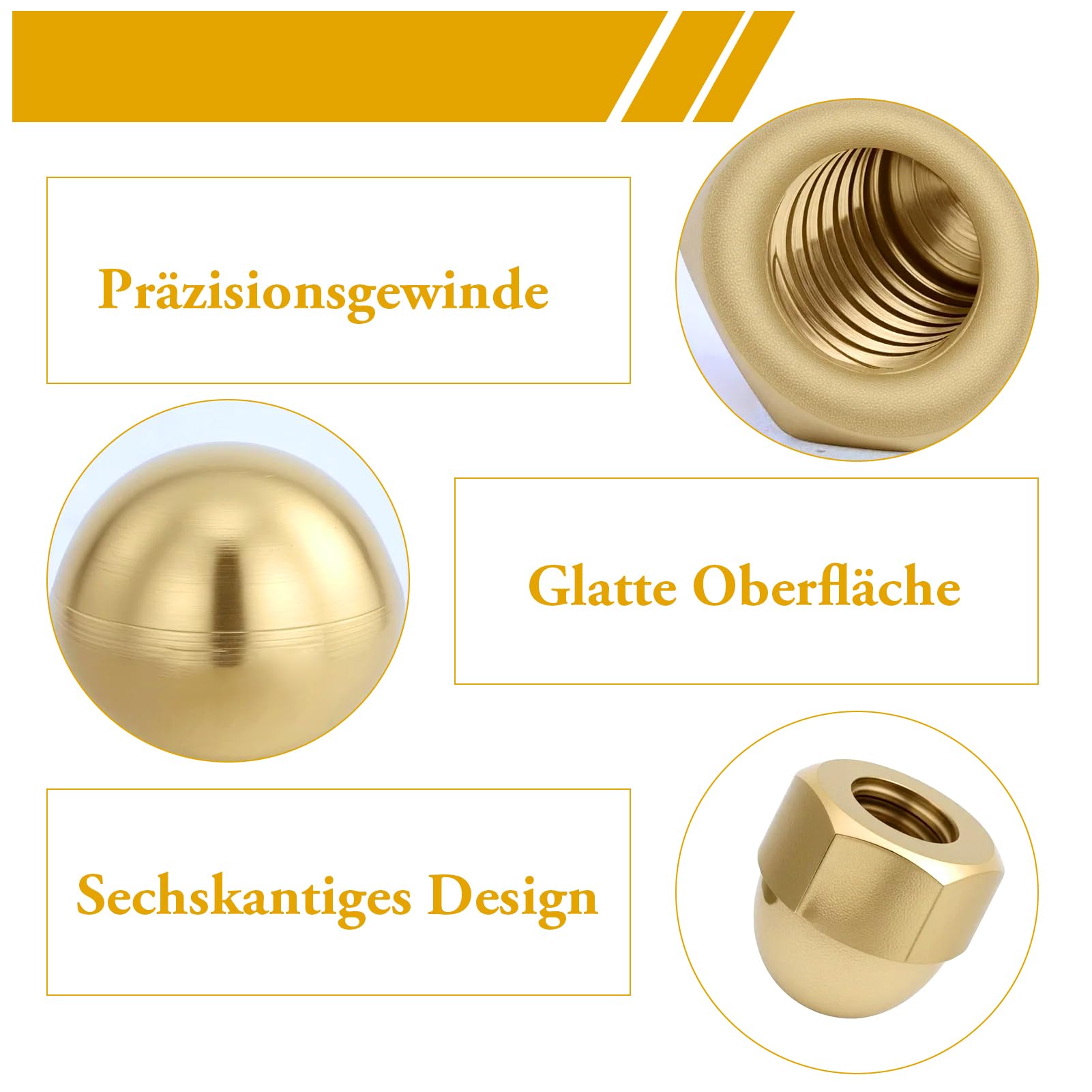 30Pz dadi per cappello,M6 in ottone,dadi esagonali,testa a sfera per moto,mobili,viti filettate in acciaio inox
